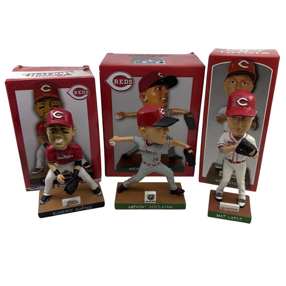 Lot of 3 Cincinnati Reds Bobbleheads Mat Latos, DeSclafani, Eugenio Suarez NIB